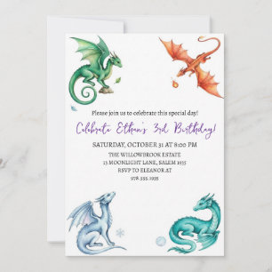 Invitación de cumpleaños de dragón acuarela