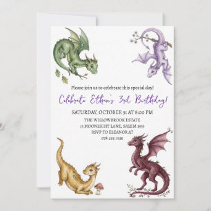 Invitación de cumpleaños de dragón acuarela