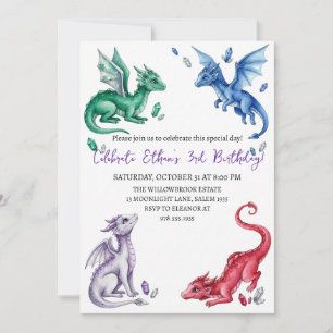 invitación de cumpleaños de dragón acuarela