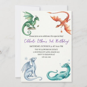Invitación de cumpleaños de dragón acuarela