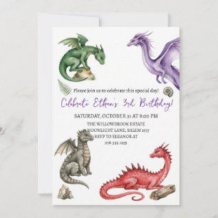 invitación de cumpleaños de dragón acuarela
