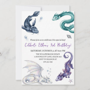Invitación de cumpleaños de dragón acuarela