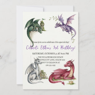 invitación de cumpleaños de dragón acuarela
