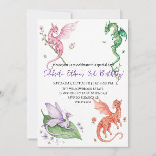 invitación de cumpleaños de dragón acuarela