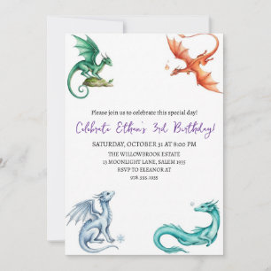 invitación de cumpleaños de dragón acuarela