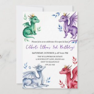 invitación de cumpleaños de dragón acuarela