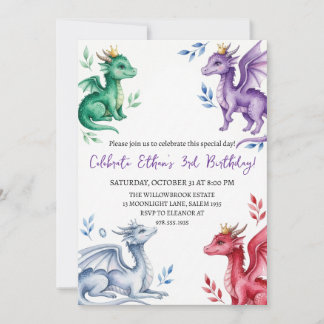 invitación de cumpleaños de dragón acuarela