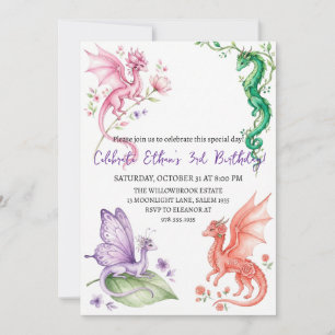 invitación de cumpleaños de dragón acuarela