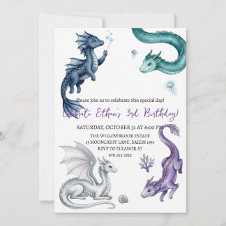invitación de cumpleaños de dragón acuarela
