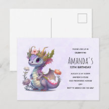Invitación de cumpleaños de Dragón Adorable con Co