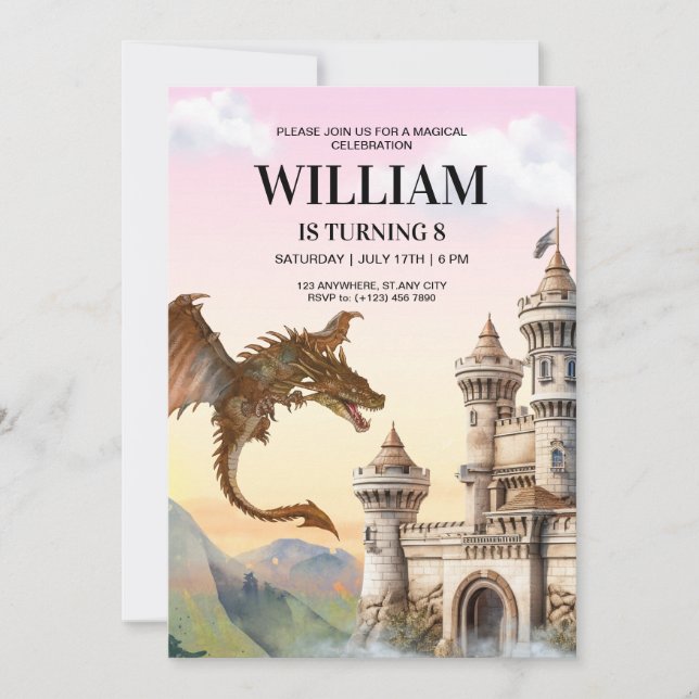 Invitación de cumpleaños de Dragon, cumpleaños de  (Anverso)