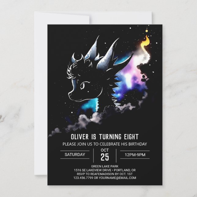 Invitación de cumpleaños de Dragon editable (Anverso)