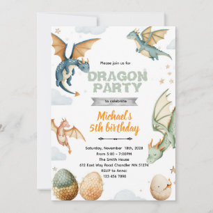 Invitación de cumpleaños de dragón y huevos