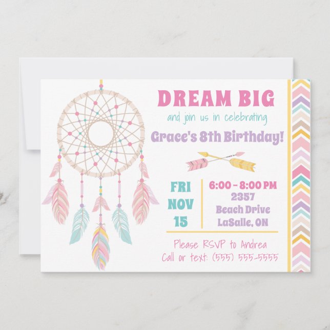 Invitación de cumpleaños de Dream Big Dream Catche (Anverso)