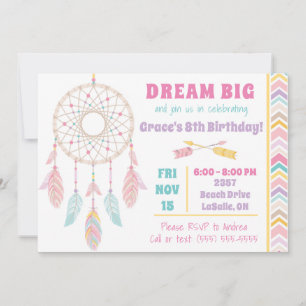 Invitación de cumpleaños de Dream Big Dream Catche