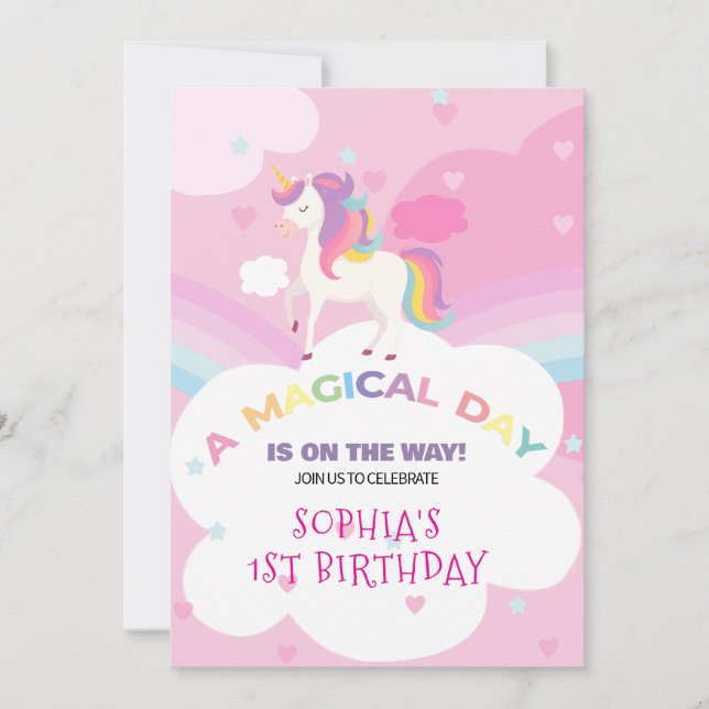 Invitación de cumpleaños de Dreamy Unicorn (Anverso)