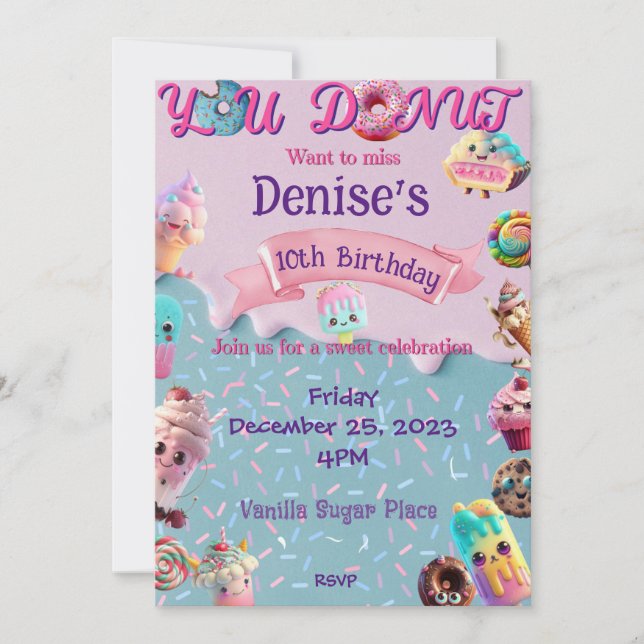 invitación de cumpleaños de dulces (Anverso)