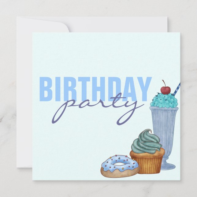 Invitación de cumpleaños de dulces azules (Anverso)