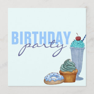 Invitación de cumpleaños de dulces azules