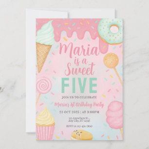 Invitación de cumpleaños de dulces Pastel Sweets