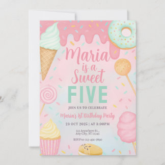 Invitación de cumpleaños de dulces Pastel Sweets