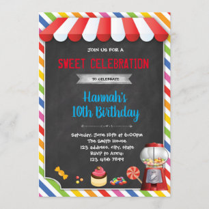 Invitación de cumpleaños de dulces shoppe