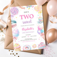 Invitación de cumpleaños de dulces Two Sweet Sweet