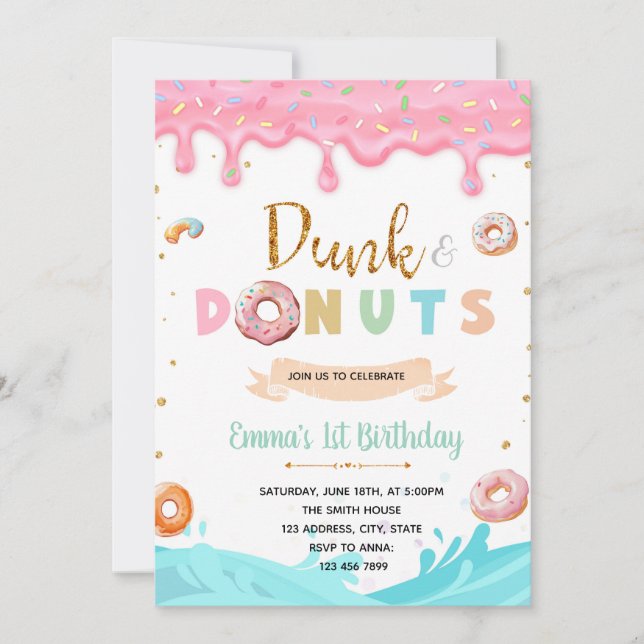 Invitación de cumpleaños de Dunk y Donuts (Anverso)