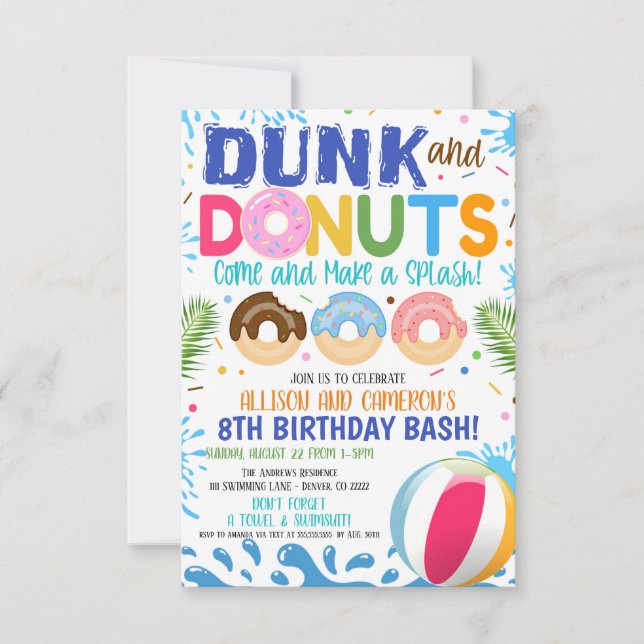 Invitación de cumpleaños de Dunk y Donuts (Anverso)