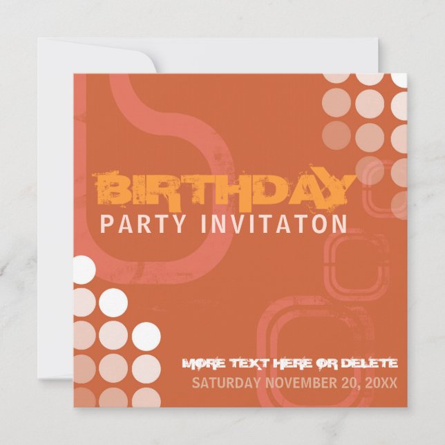 Invitación de cumpleaños de Electro Grunge Naranja (Anverso)