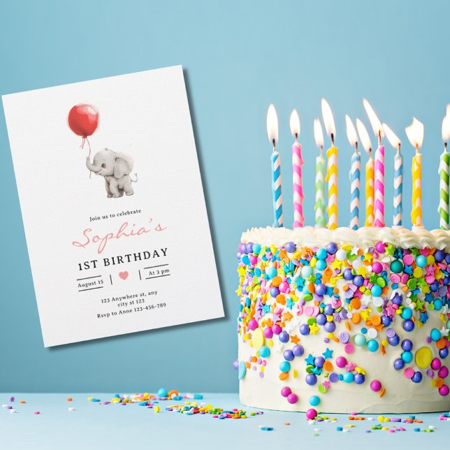 Invitación de cumpleaños de elefante bebé, cumplea (Subido por el creador)