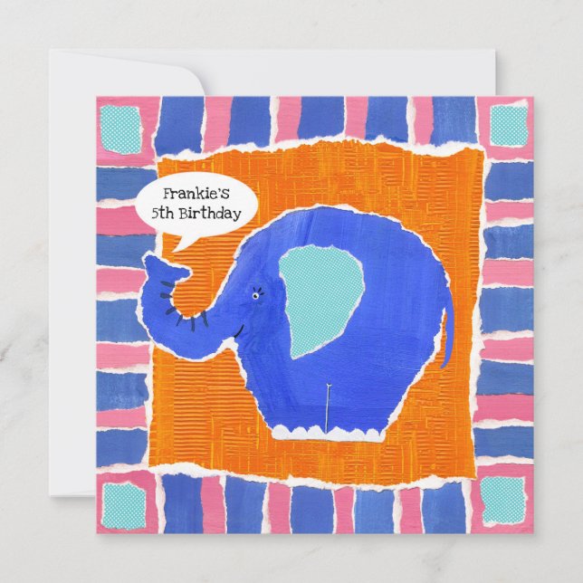 Invitación de cumpleaños de elefante personalizada (Anverso)