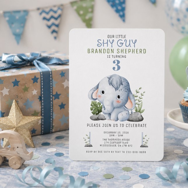 Invitación de cumpleaños de elefante tímido (Subido por el creador)