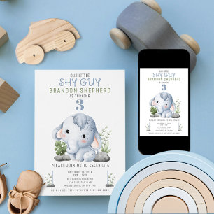 Invitación de cumpleaños de elefante tímido