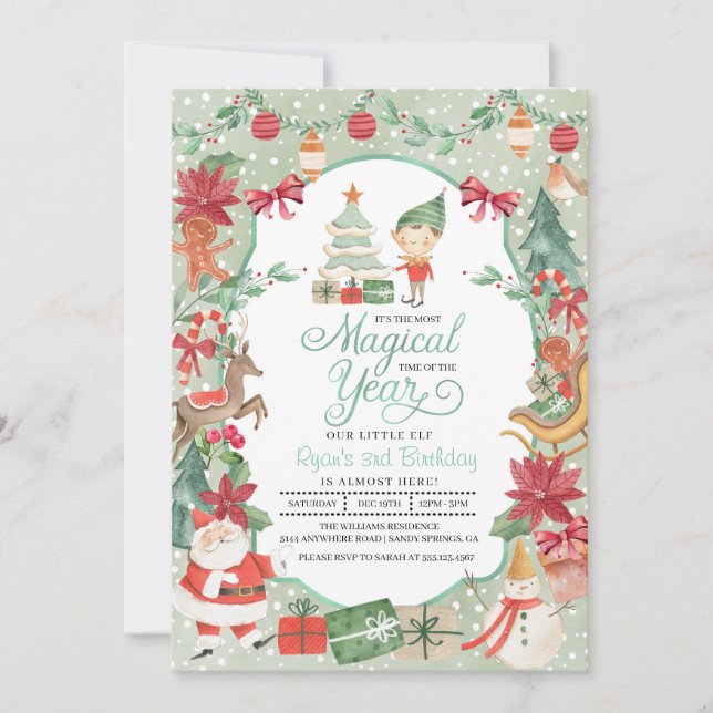 Invitación de cumpleaños de Elf navidades (Anverso)