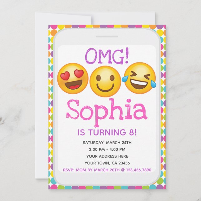 Invitación de cumpleaños de emoji (Anverso)