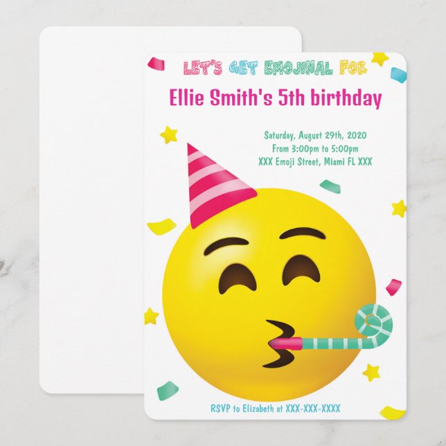 Invitación de cumpleaños de emoji (Anverso / Reverso)
