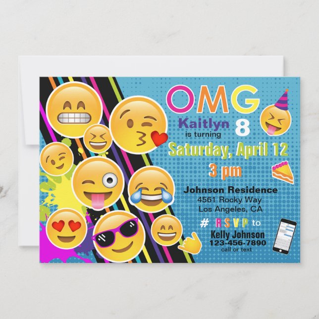 Invitación de cumpleaños de emoji (Anverso)