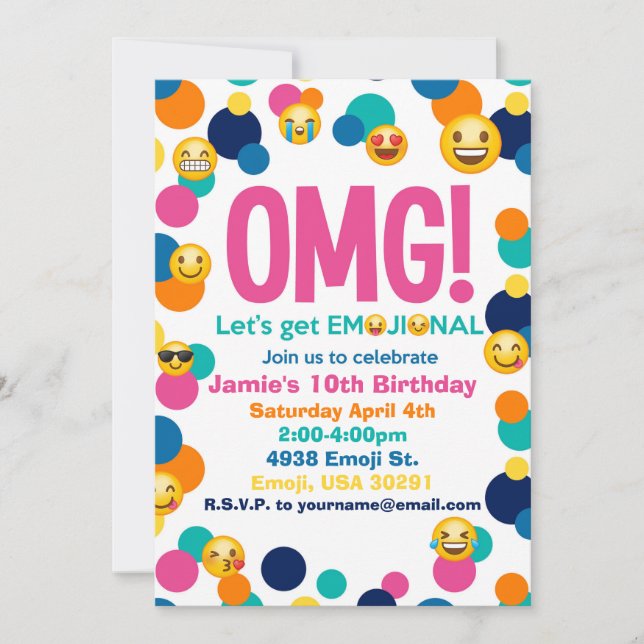 Invitación de cumpleaños de emoji (Anverso)