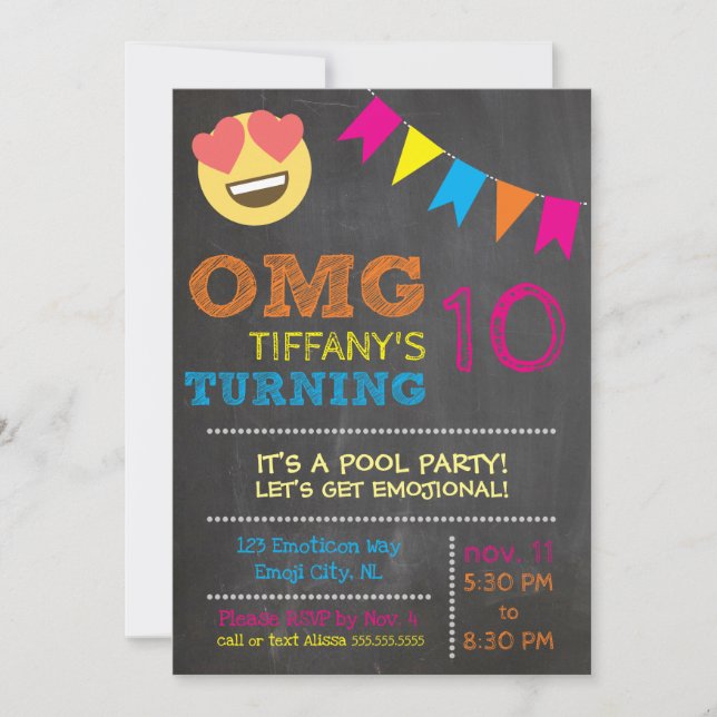 Invitación de cumpleaños de emoji (Anverso)