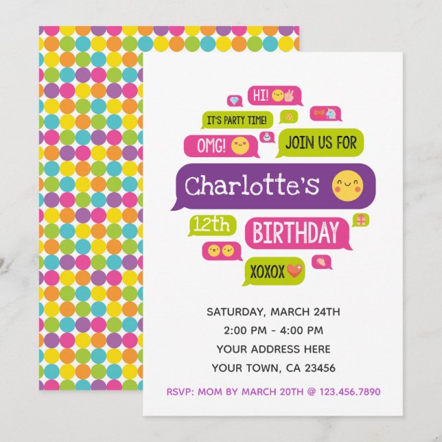 Invitación de cumpleaños de emoji (Anverso / Reverso)