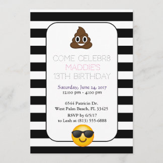 invitación de cumpleaños de emoji en blanco y negr