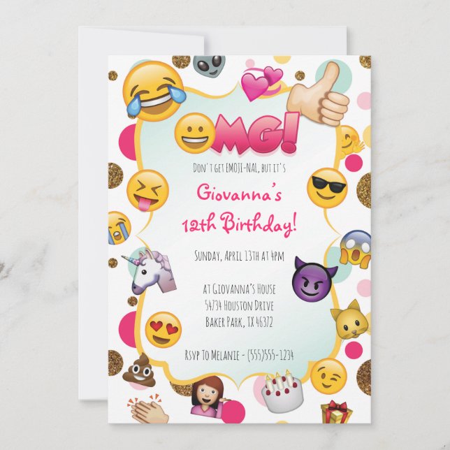 Invitación de cumpleaños de emoji - Invitaciones t (Anverso)