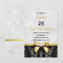 Invitación de cumpleaños de encaje y damasco