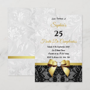 Invitación de cumpleaños de encaje y damasco