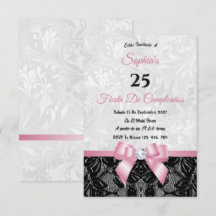 Invitación de cumpleaños de encaje y damasco