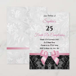 Invitación de cumpleaños de encaje y damasco