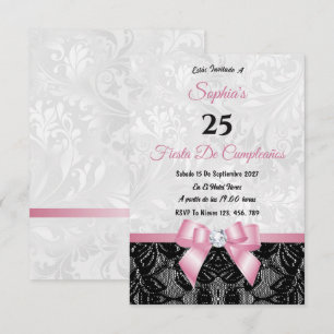 Invitación de cumpleaños de encaje y damasco