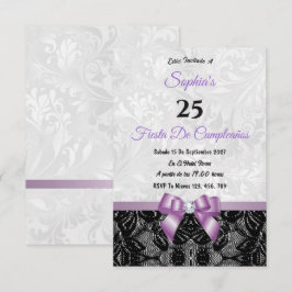 Invitación de cumpleaños de encaje y damasco