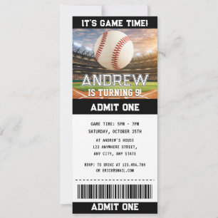 Invitación de cumpleaños de entrada de béisbol sim